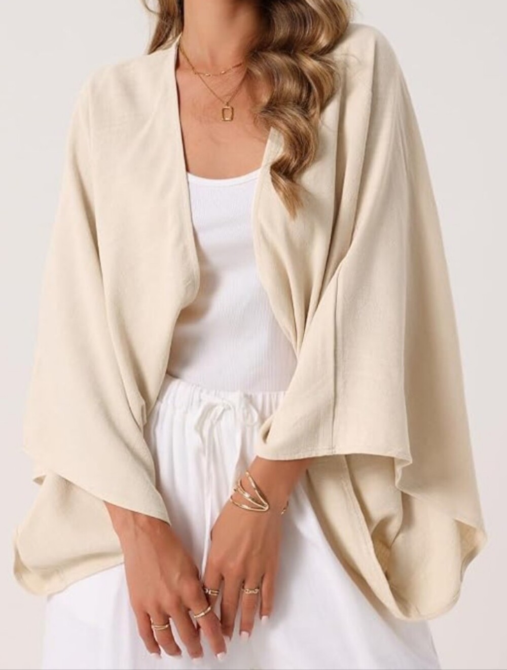 Sofia Elegant Minimalist Ivory Cape Kimono Cover-Up